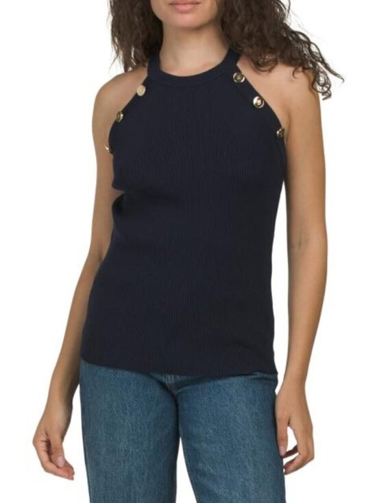 Elie Tahari Tops - ELIE TAHARI Sleeveless Halter Crew Neck Rib Pull Over Top